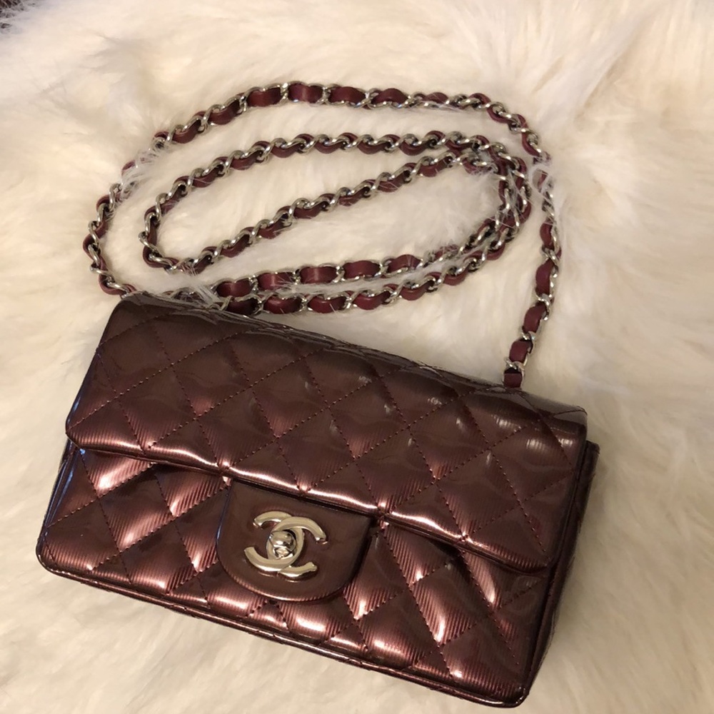 Auth CHANEL Patent Classic Mini Flap Rectangular